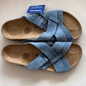 NEW Birkenstock Lugano Denim Blue Leather Criss-Cross Sandals 42 11 11.5